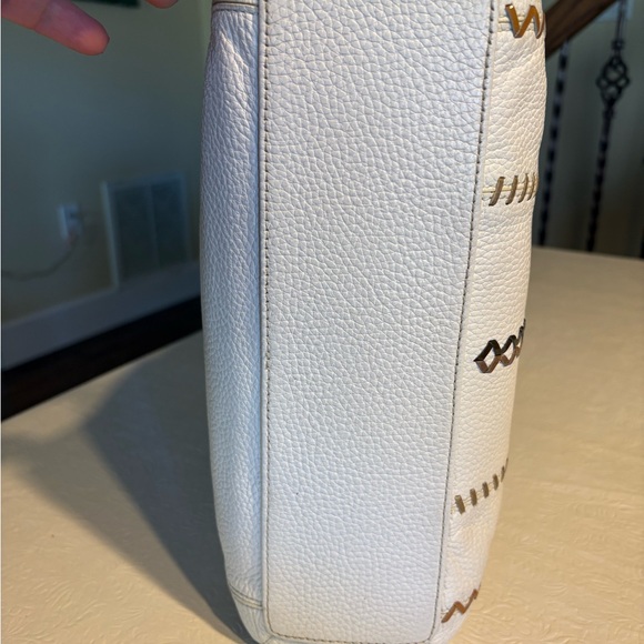 Brighton OffWhite Shoulder Bag w/ Gold, Bronze, Blk and Brn Decorative Stitching - Picture 4 of 6